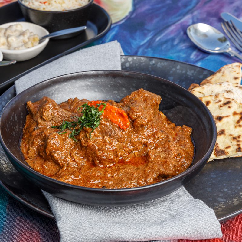 Ostrich Goulash Rogan Josh served with Tomato Sambal
